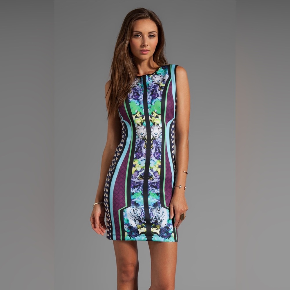 Clover canyon graphic flowers neoprene bodycon dress size small - Picture 2 of 13